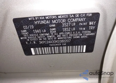 2019 Hyundai Accent Se from USA, damaged, VIN 3KPC24A30KE080207